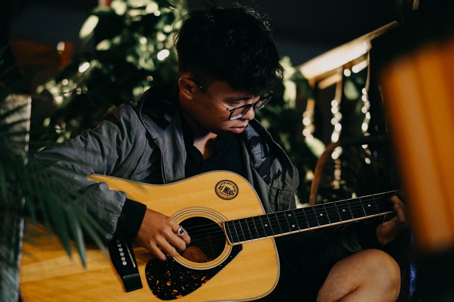 playing acoustic guitar
